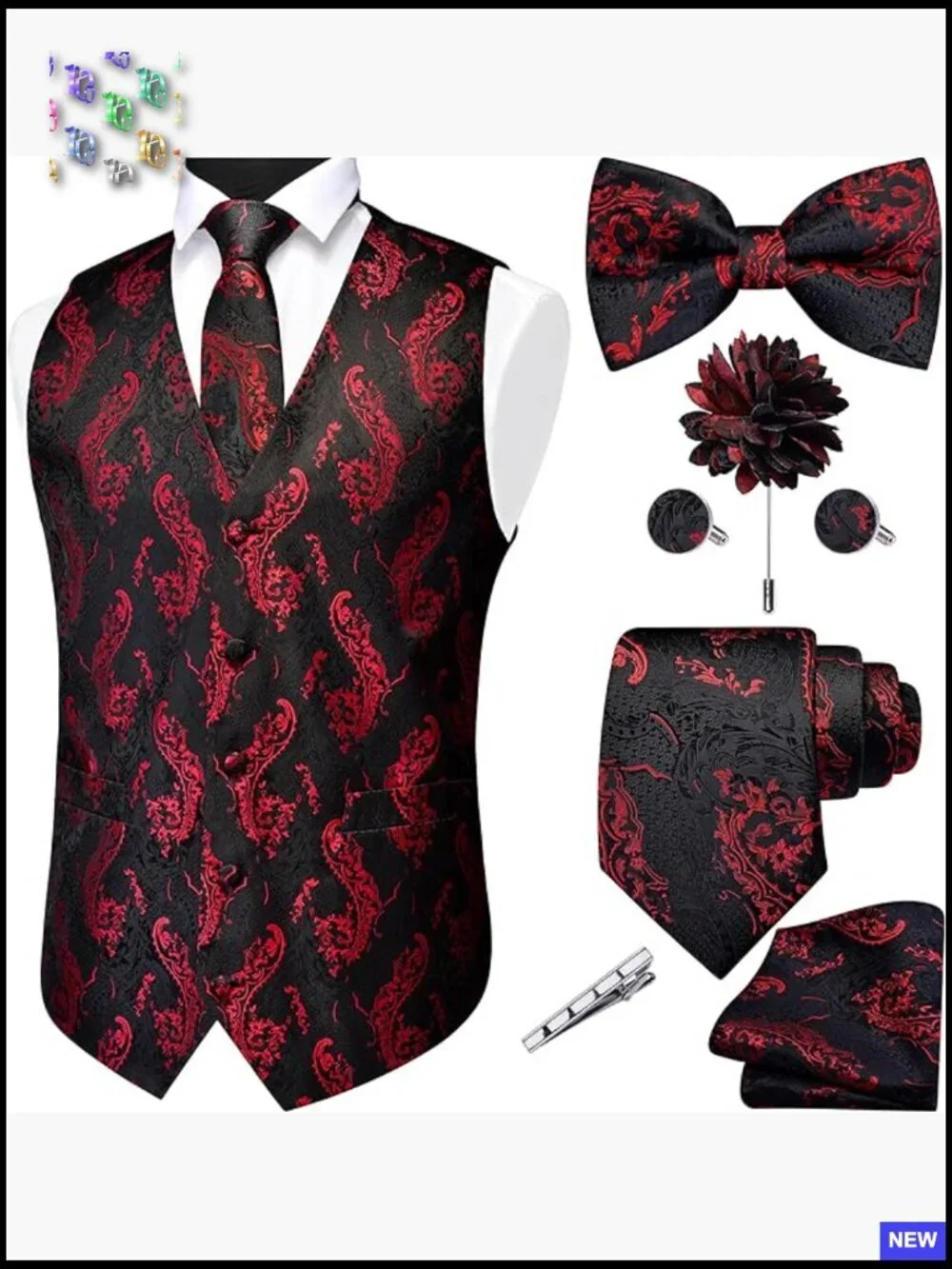 Paisley Jacquard Tie Waistcoat Set Formal Wedding Party Elegant Classic